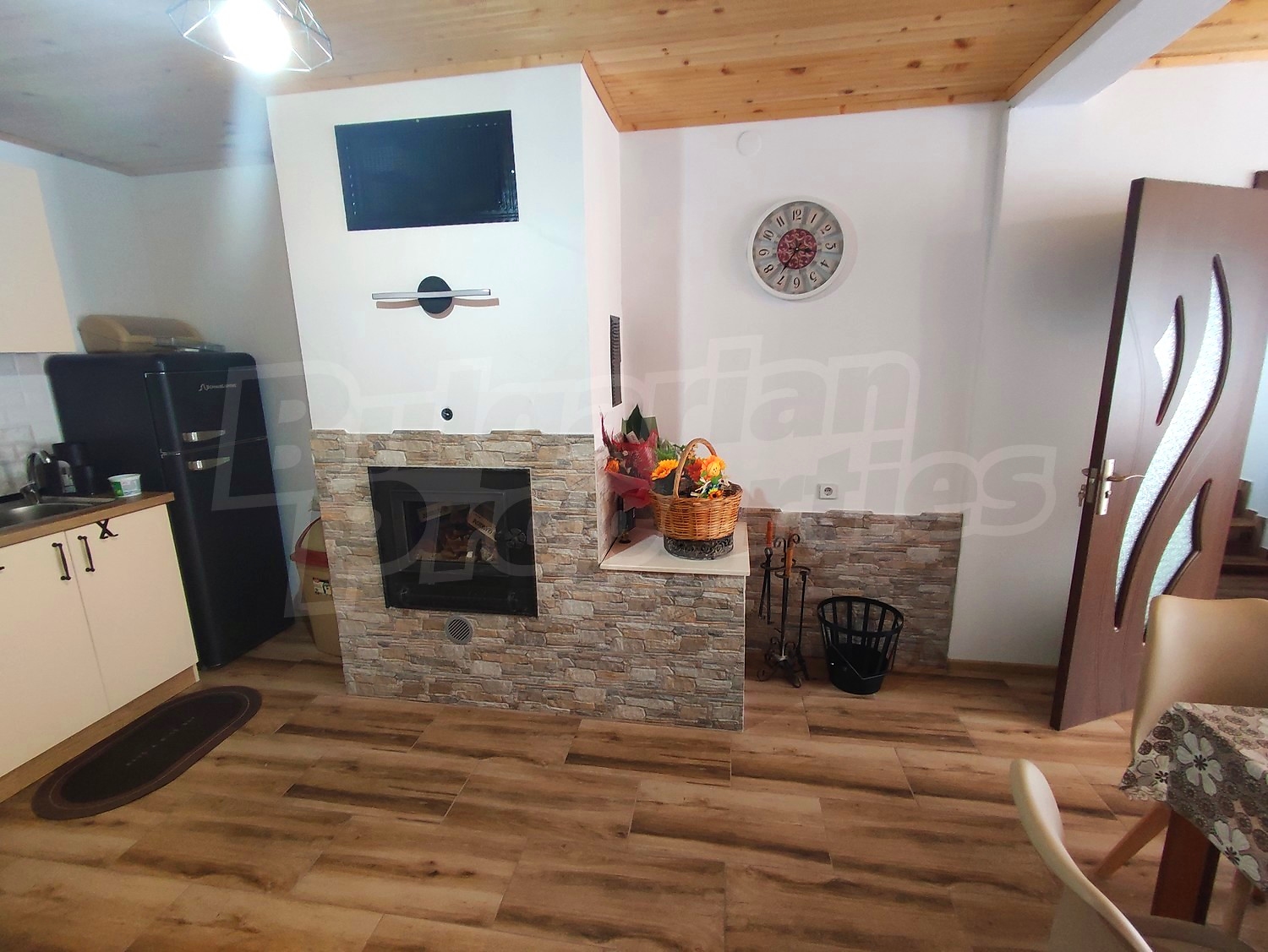 inside, kitchen, fireplace, furnished
