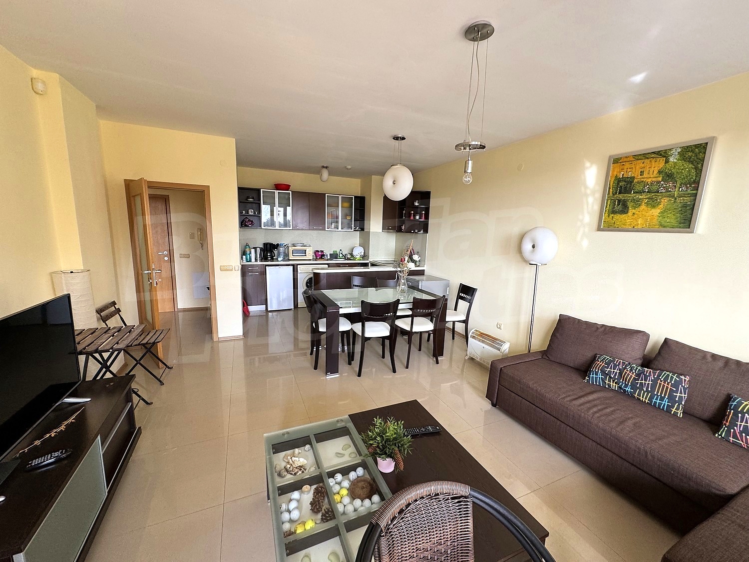 inside, living room, kitchen, furnished