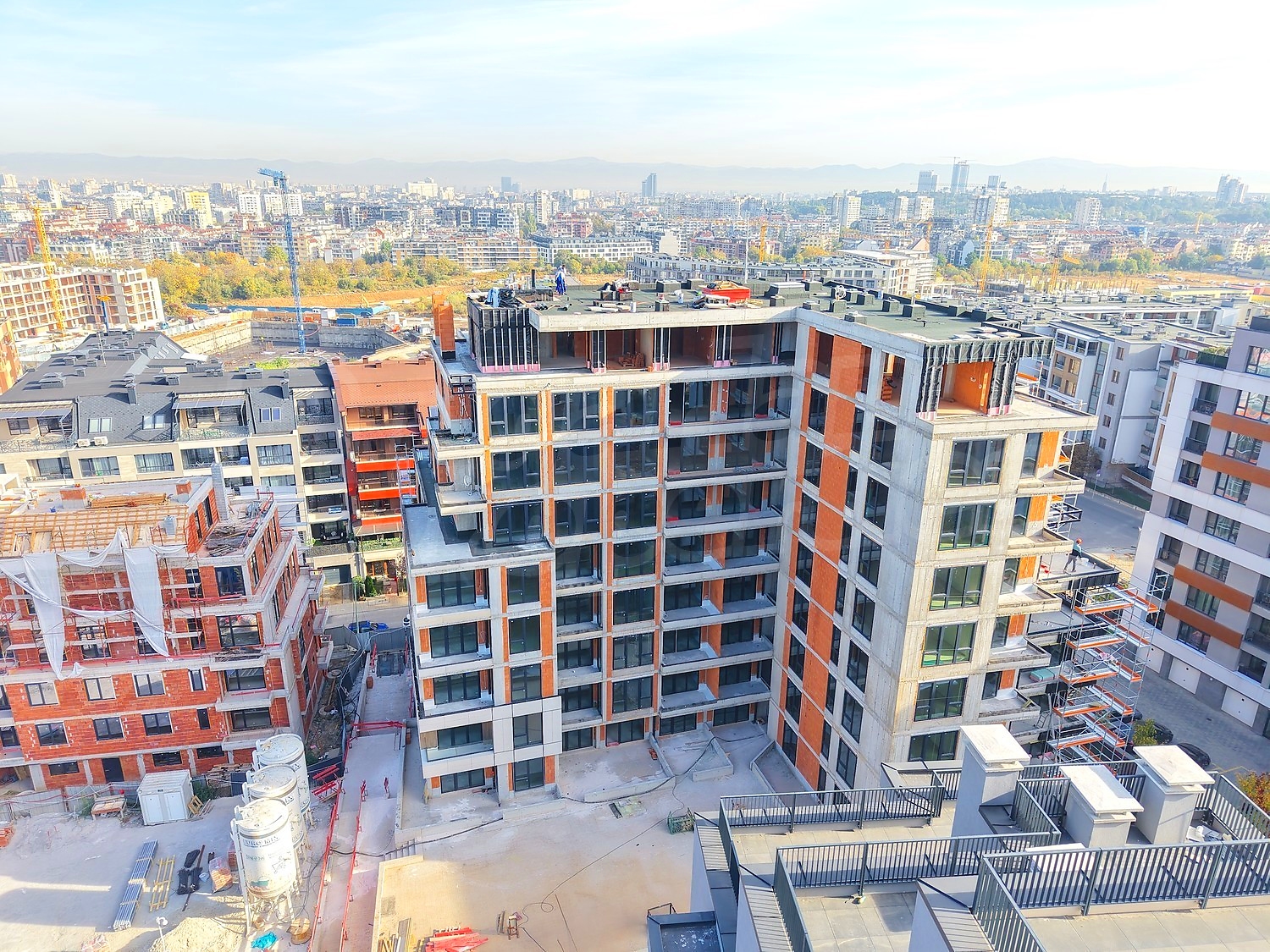 outside, facade, view from balcony, city