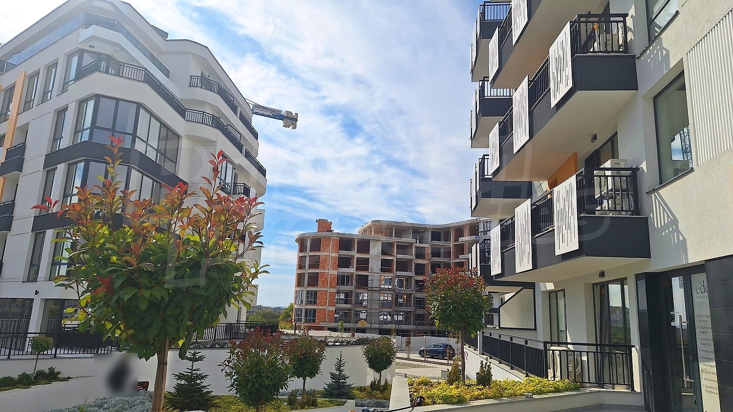 outside, facade, view from balcony, garden