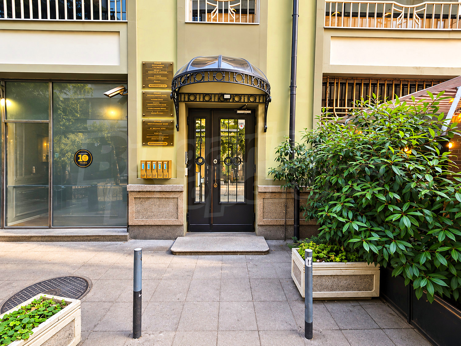 facade, outside, inside building entrance