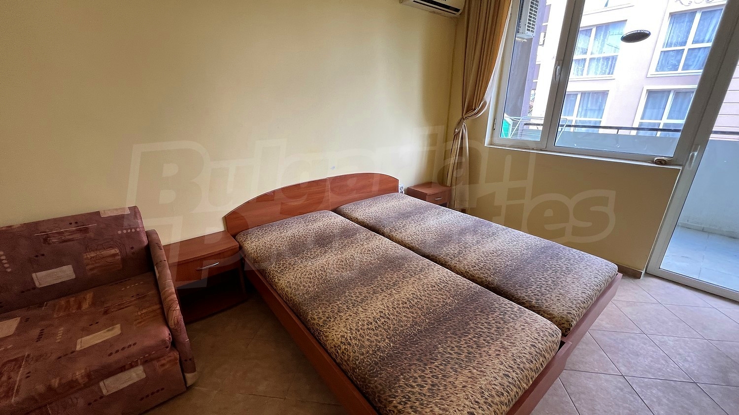 inside, bedroom, view from balcony