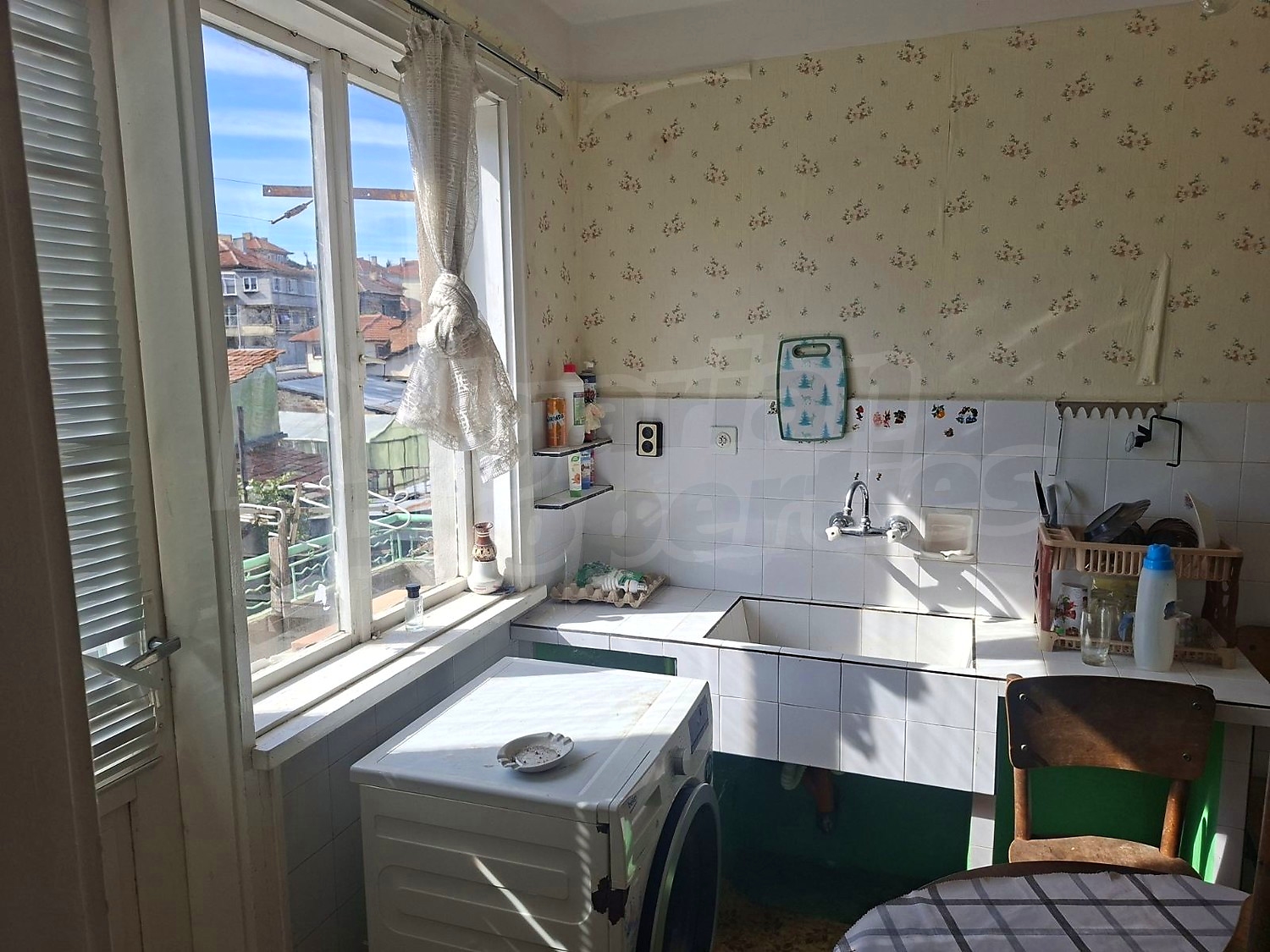 inside, kitchen, view from balcony