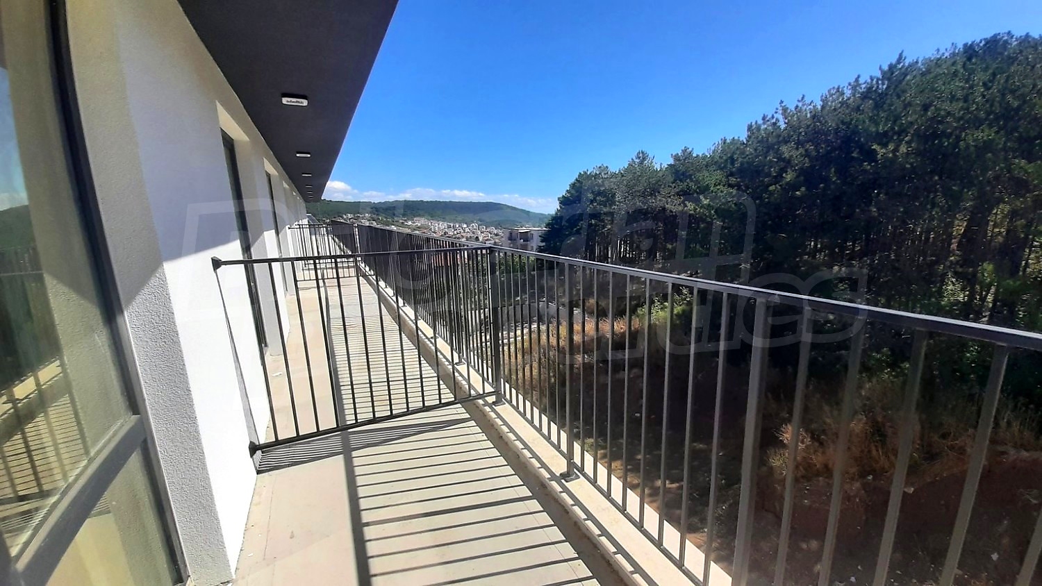 balcony, view from balcony, outside, mountain, green area