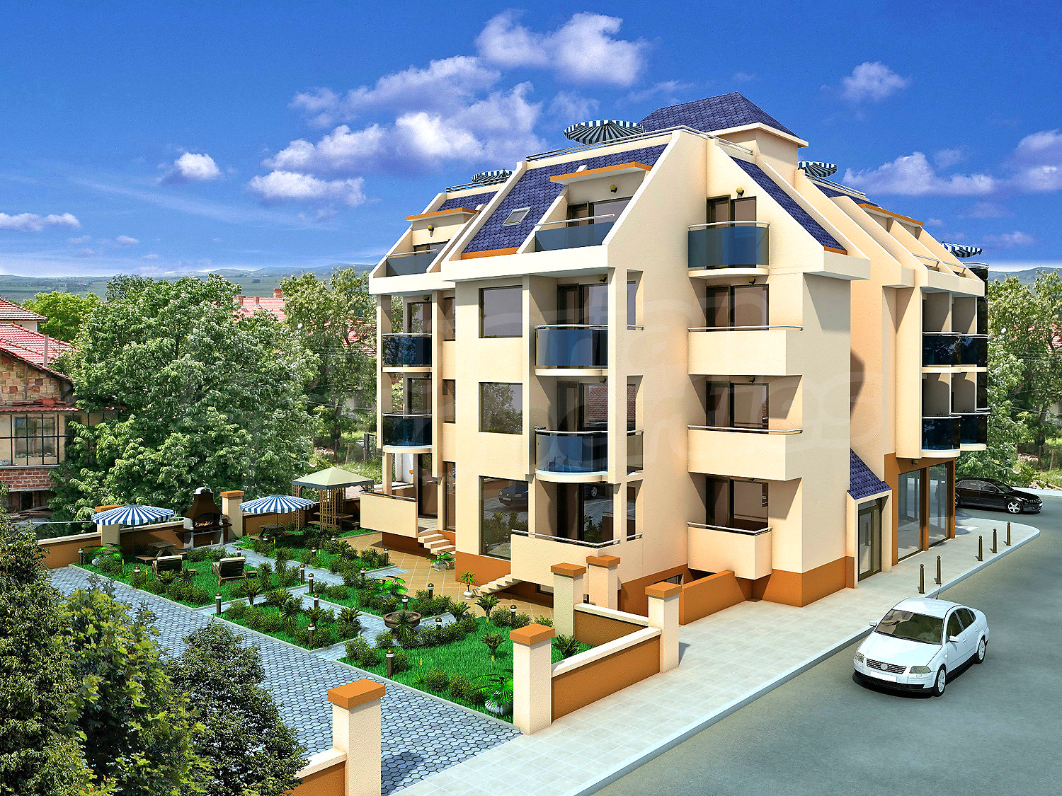 outside, facade, garden, parking
