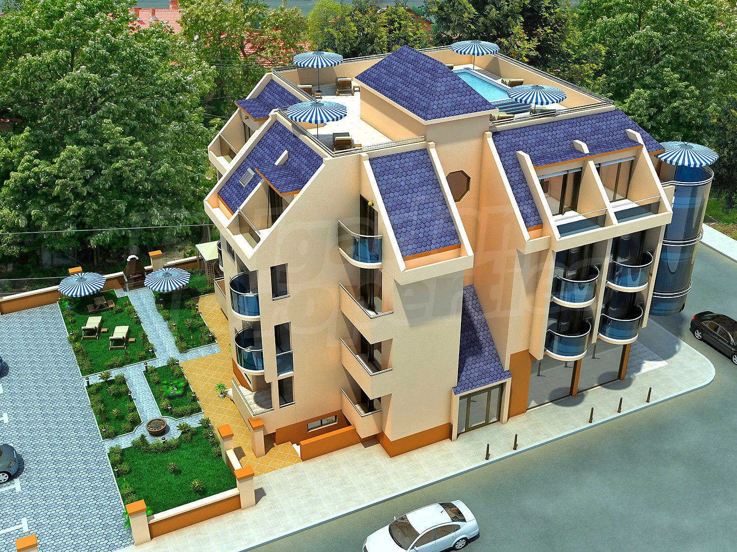 facade, garden, parking, green area, outside