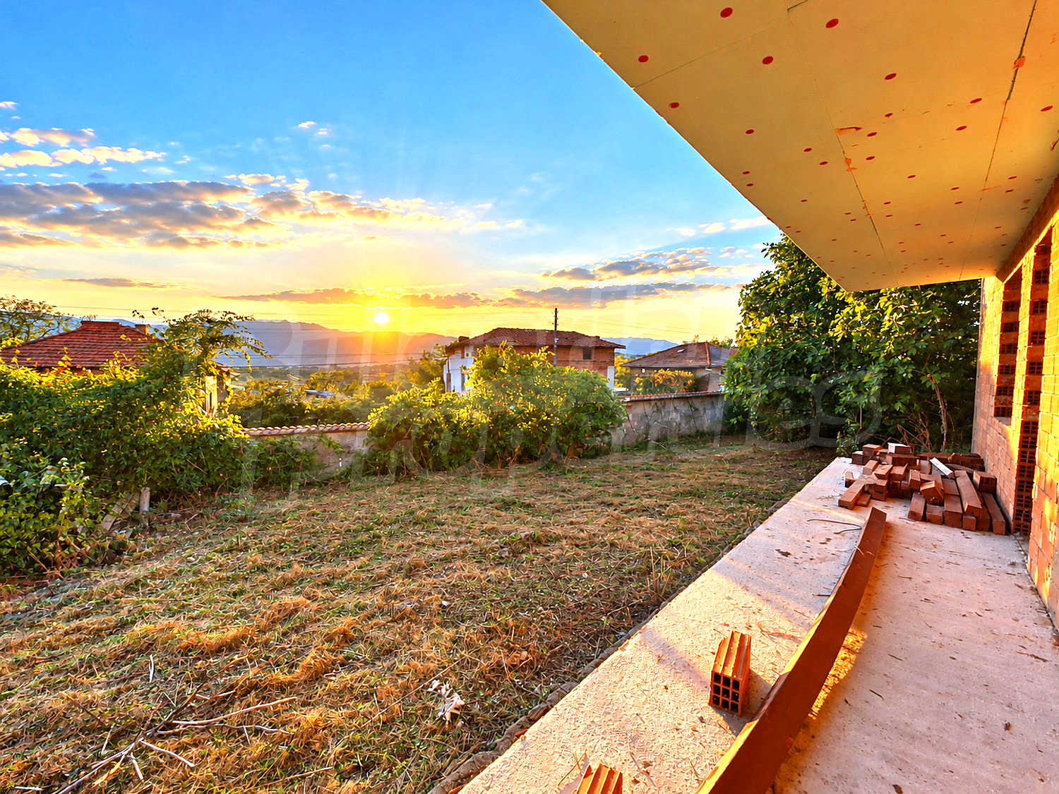 outside, view from balcony, mountain, garden