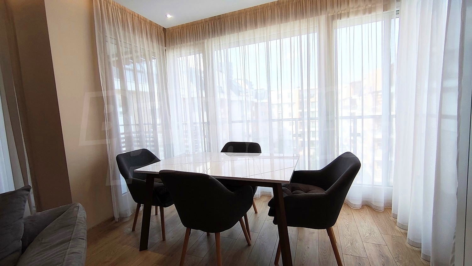 inside, living room, furnished, view from balcony