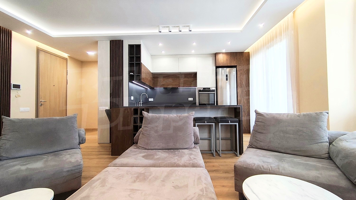 inside, living room, kitchen, furnished
