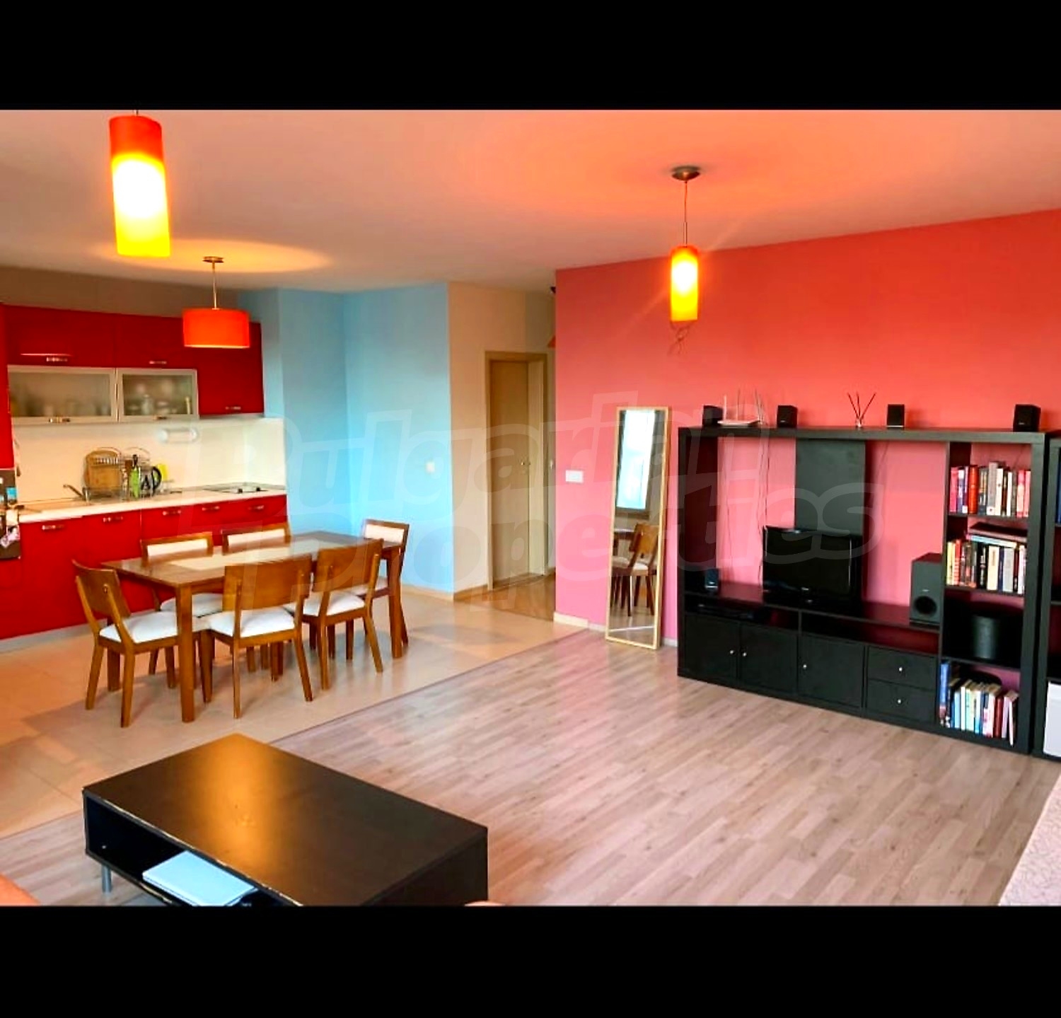 inside, kitchen, living room, furnished