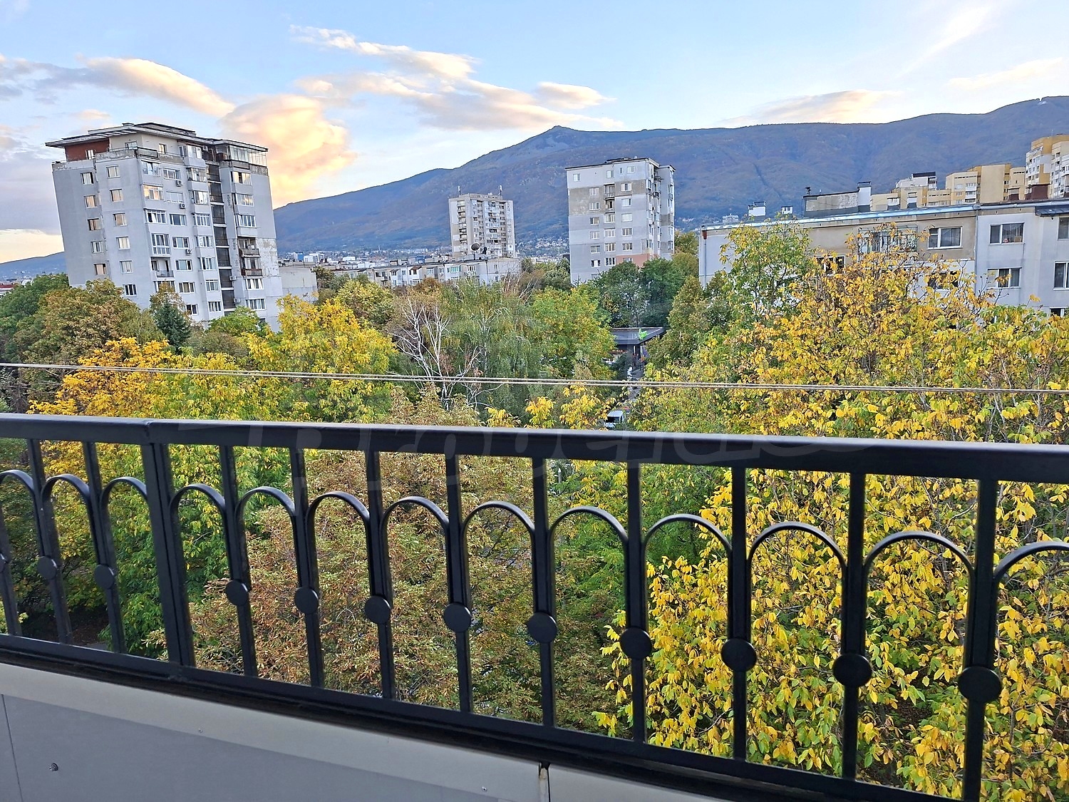 outside, view from balcony, mountain, green area