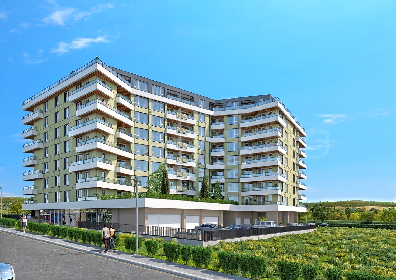 outside, facade, green area, parking