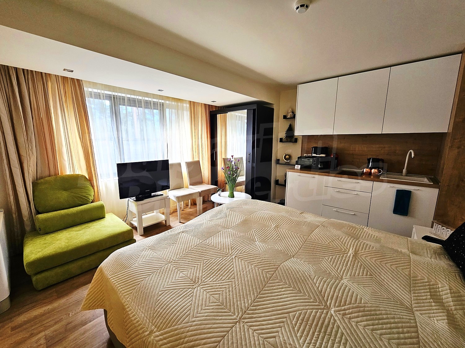 inside, bedroom, kitchen, furnished