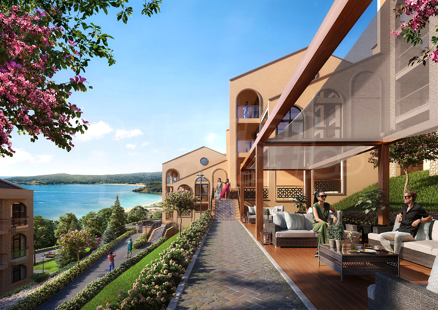 outside, view from balcony, sea, garden