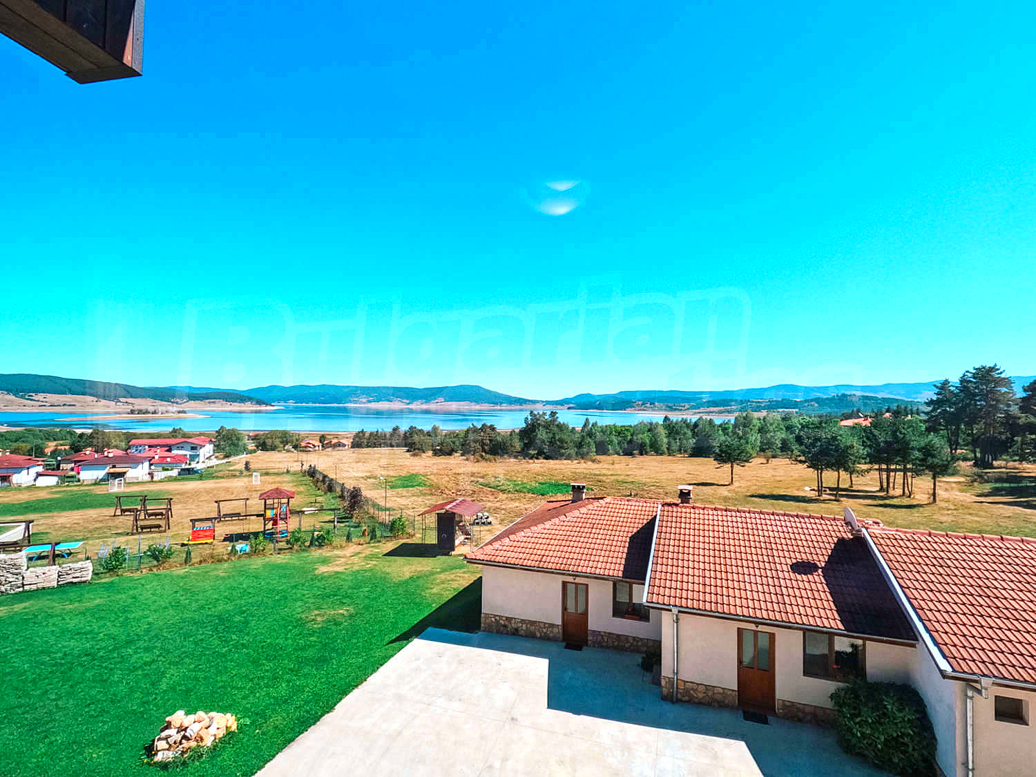 outside, view from balcony, mountain, green area