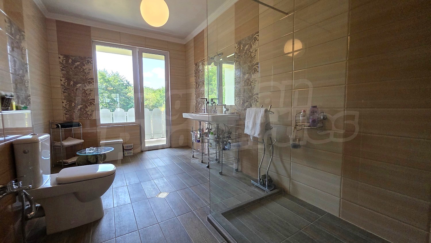 inside, bathroom, view from balcony