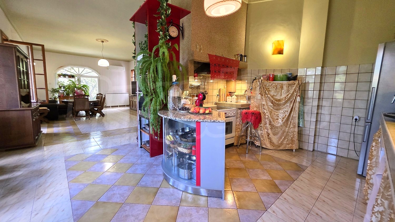 inside, kitchen, living room, furnished