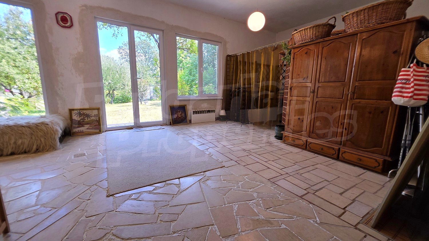 inside, view from balcony, furnished, garden