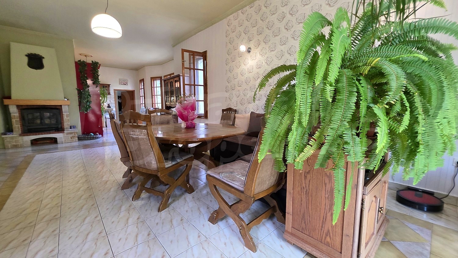 inside, living room, furnished, fireplace