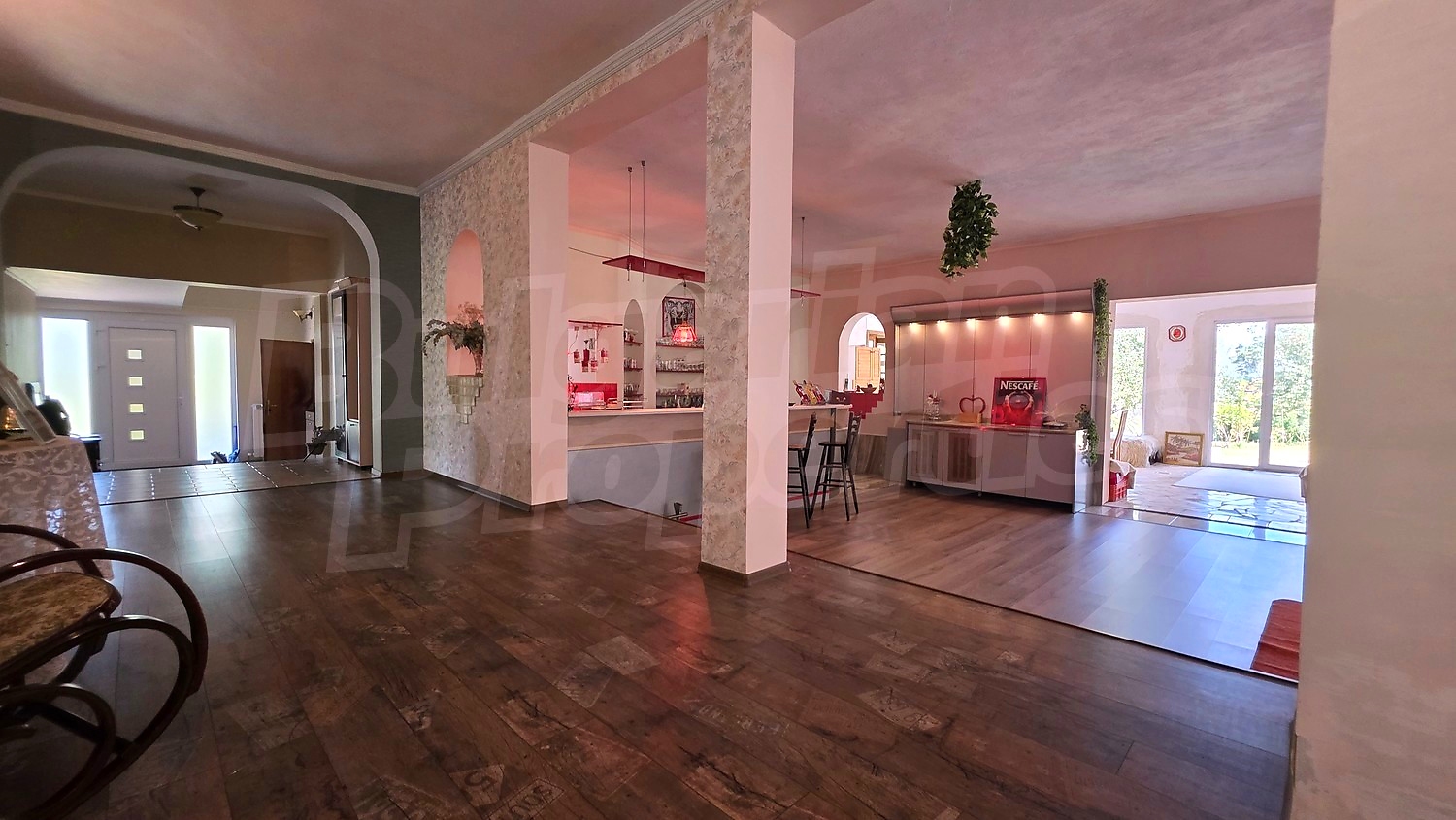 inside, kitchen, living room, furnished