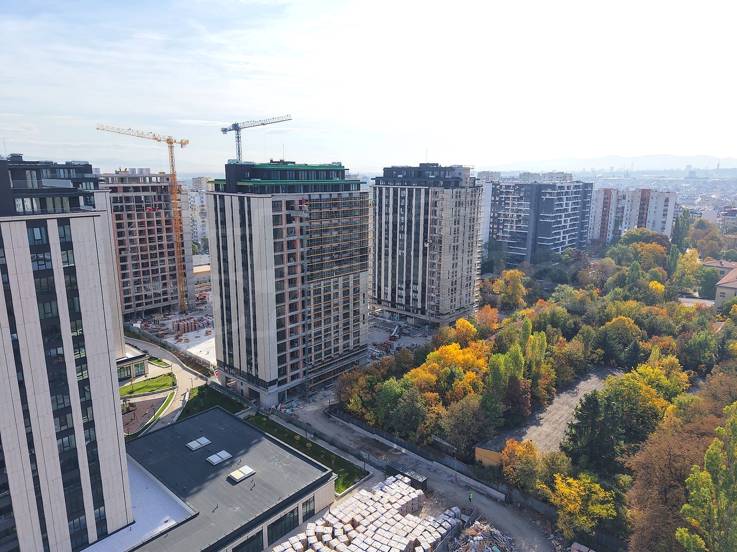 outside, facade, view from balcony, green area
