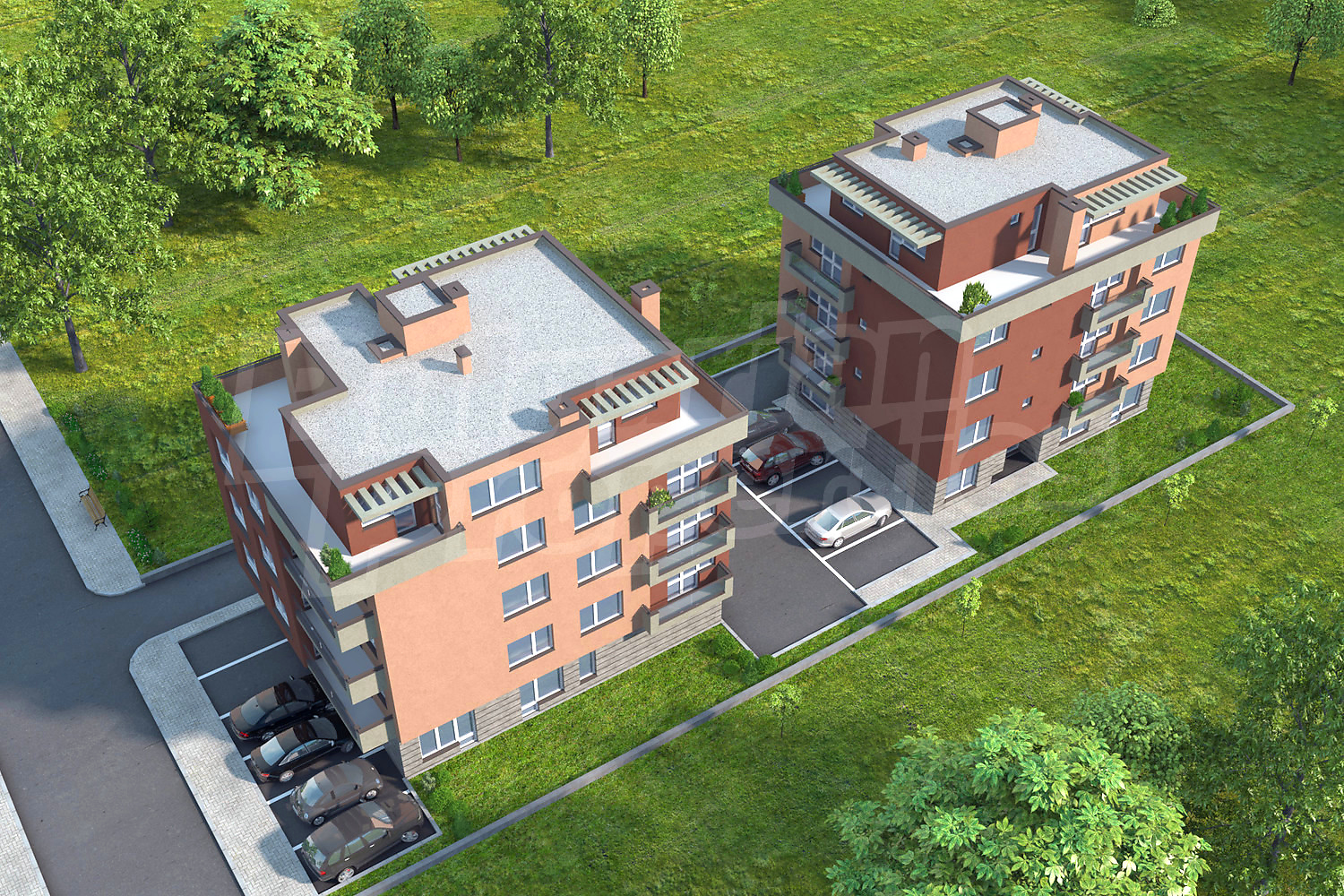 outside, facade, parking, green area