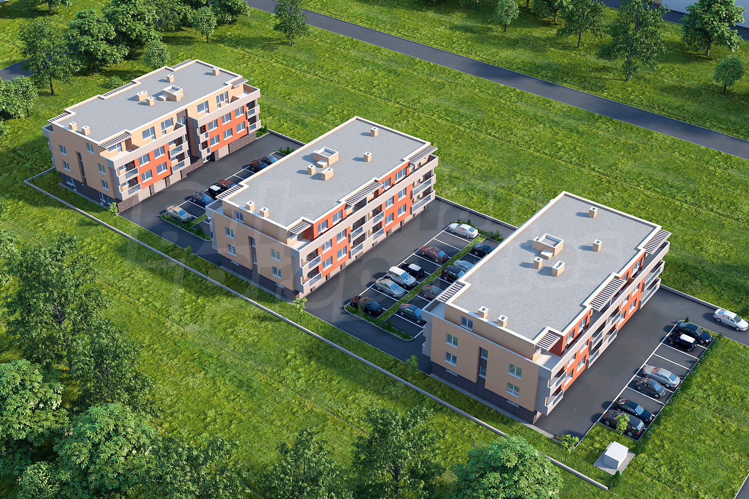 outside, facade, parking, green area