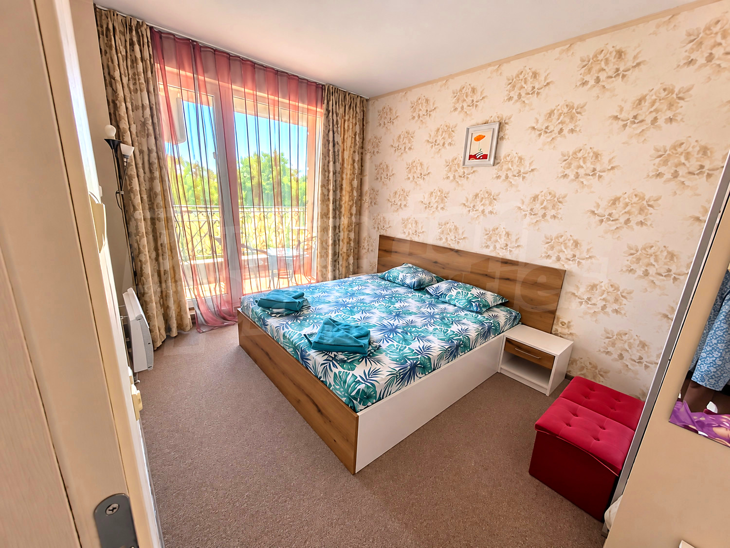 inside, bedroom, balcony, furnished