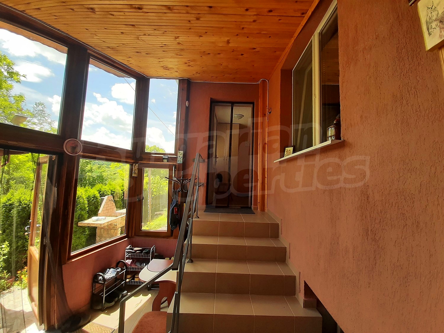 inside, stairs, balcony, view from balcony