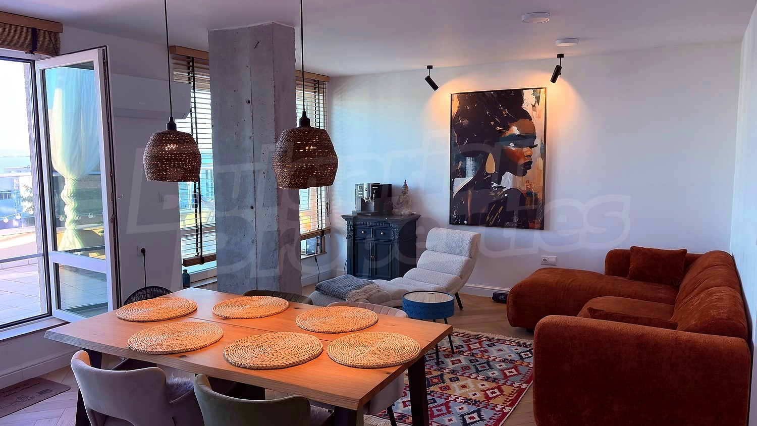 inside, living room, balcony, furnished