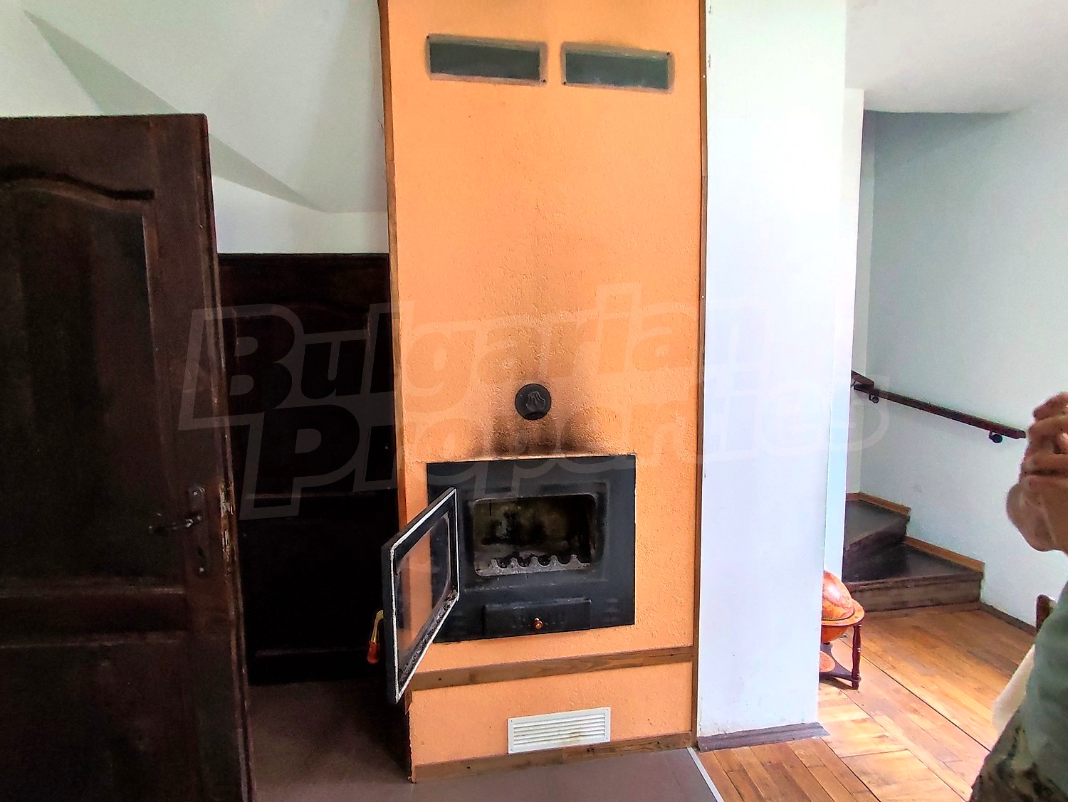 inside, fireplace, stairs