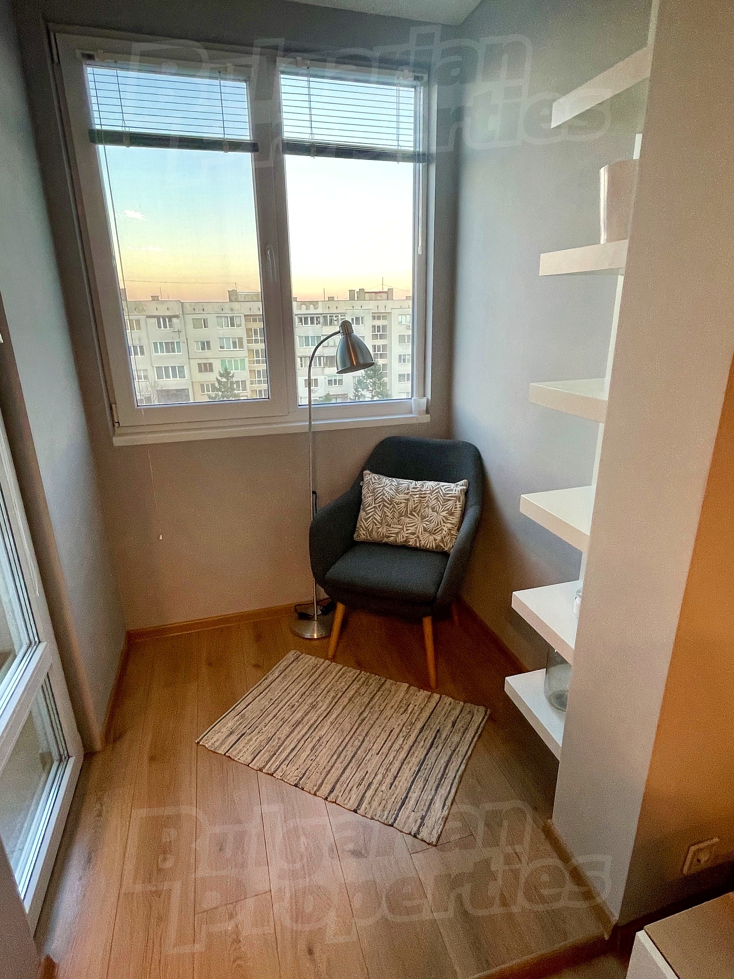inside, view from balcony, furnished