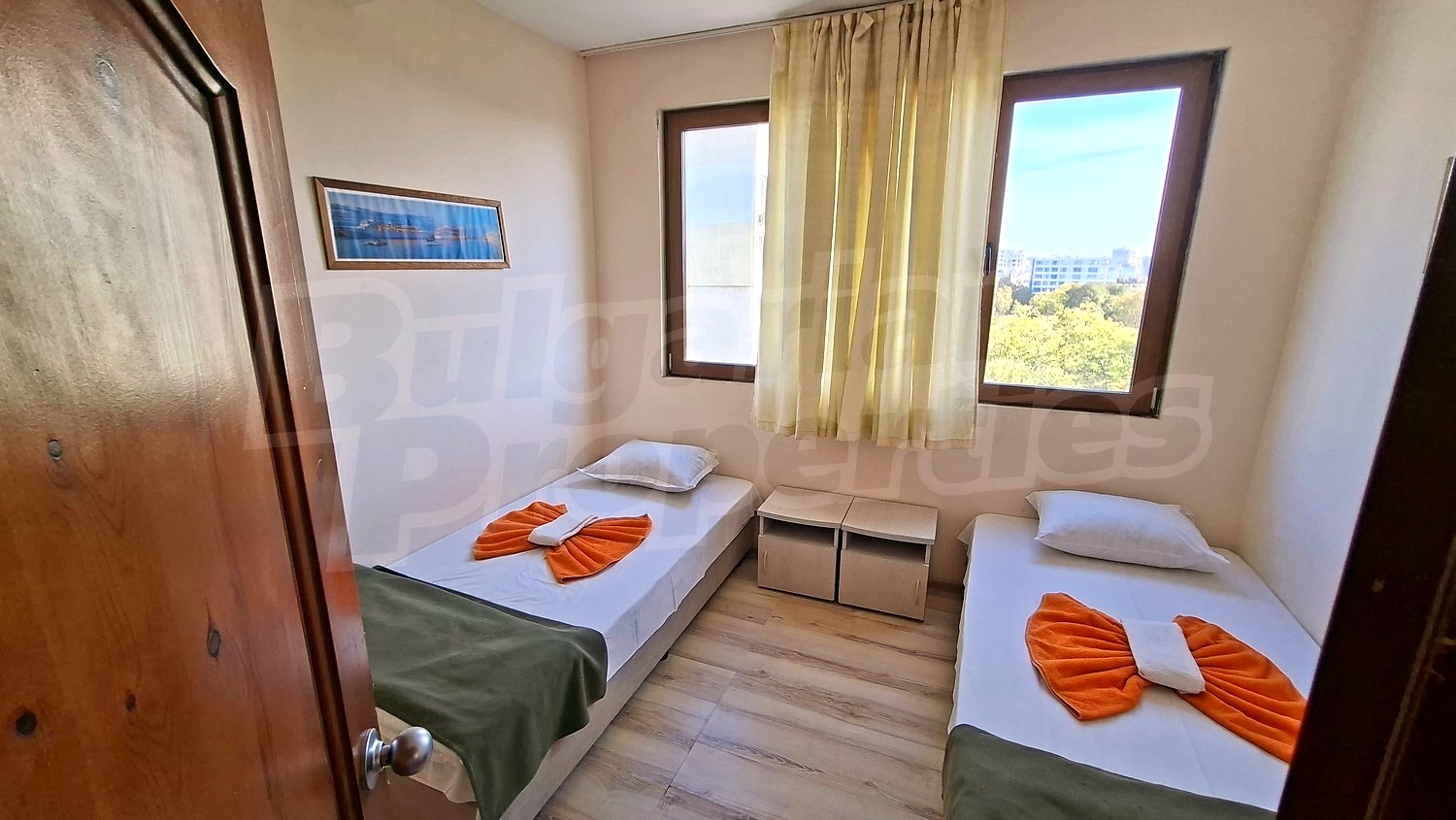 inside, bedroom, view from balcony