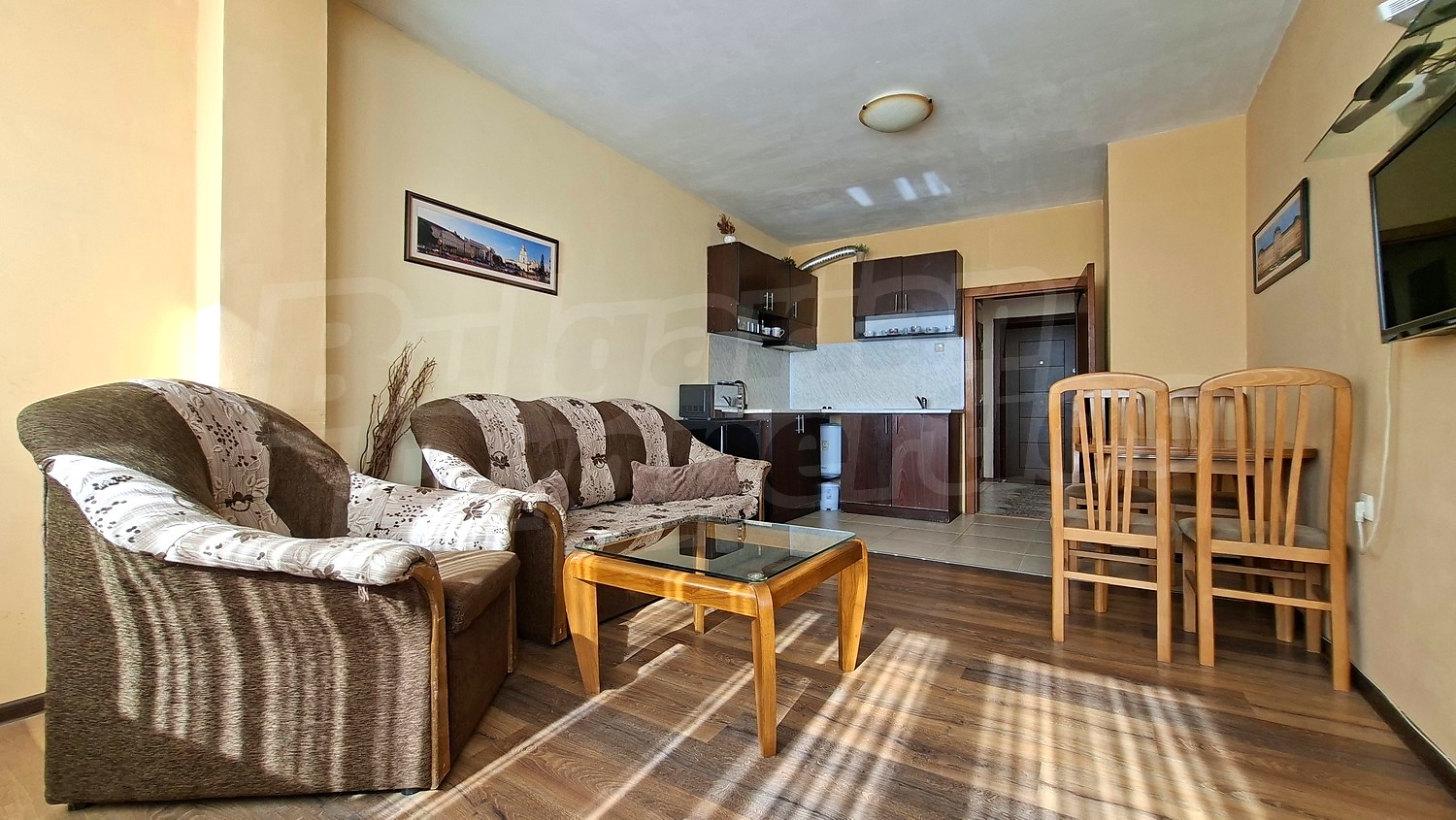 inside, living room, kitchen, furnished