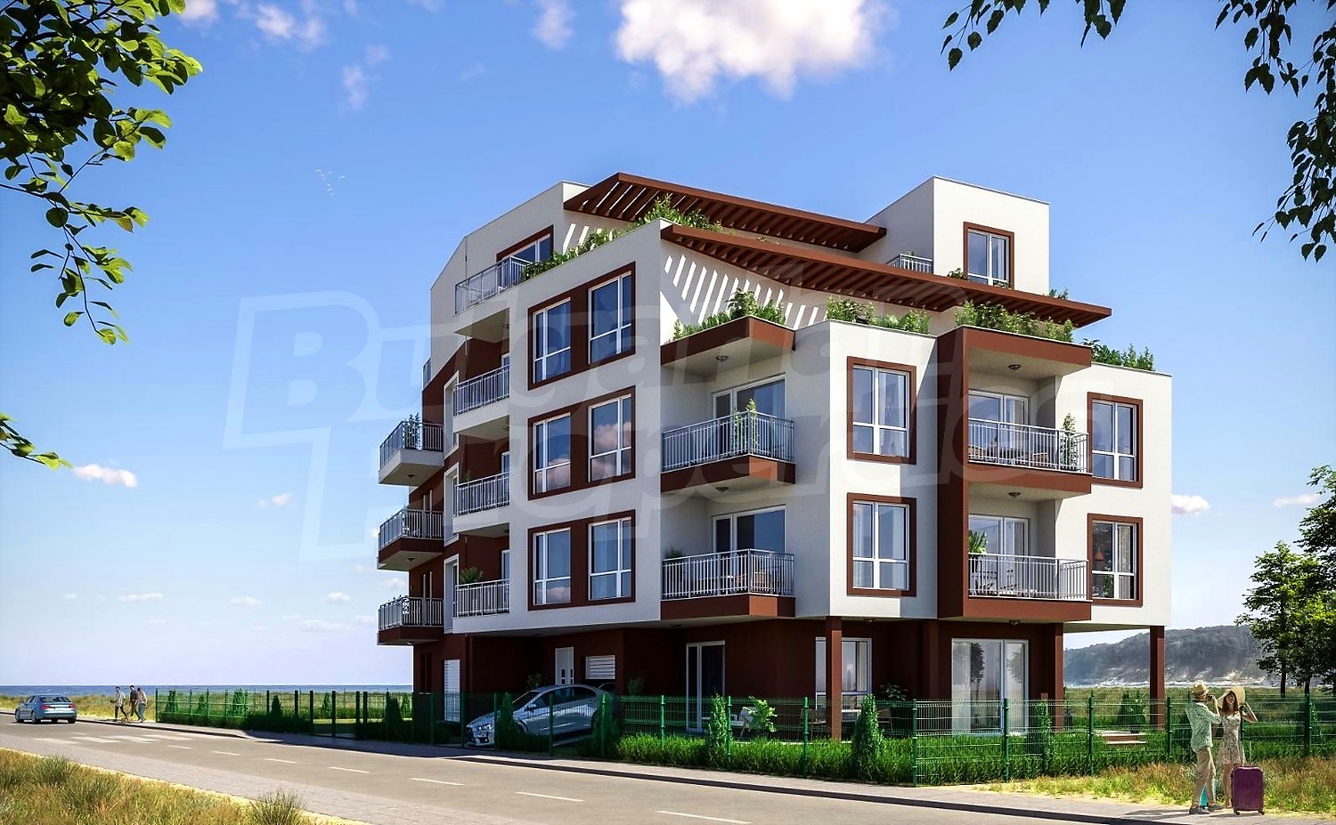 outside, facade, parking, green area