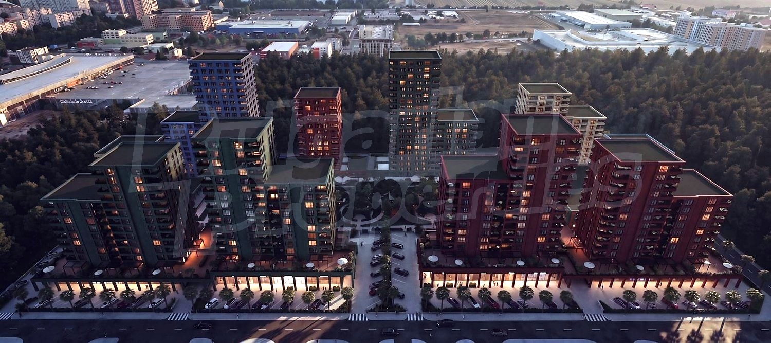 facade, parking, outside, green area