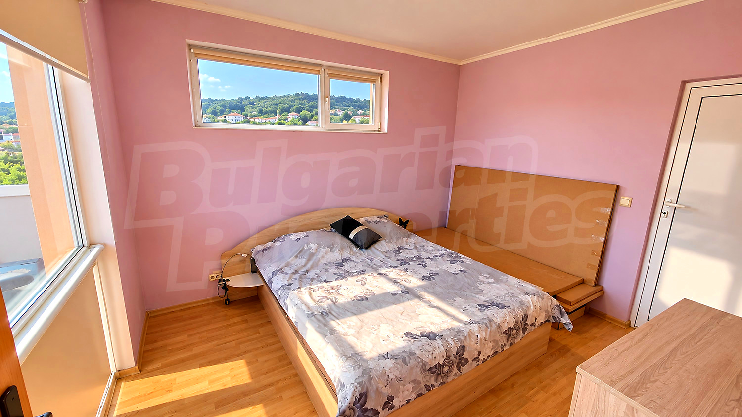 inside, bedroom, view from balcony, furnished