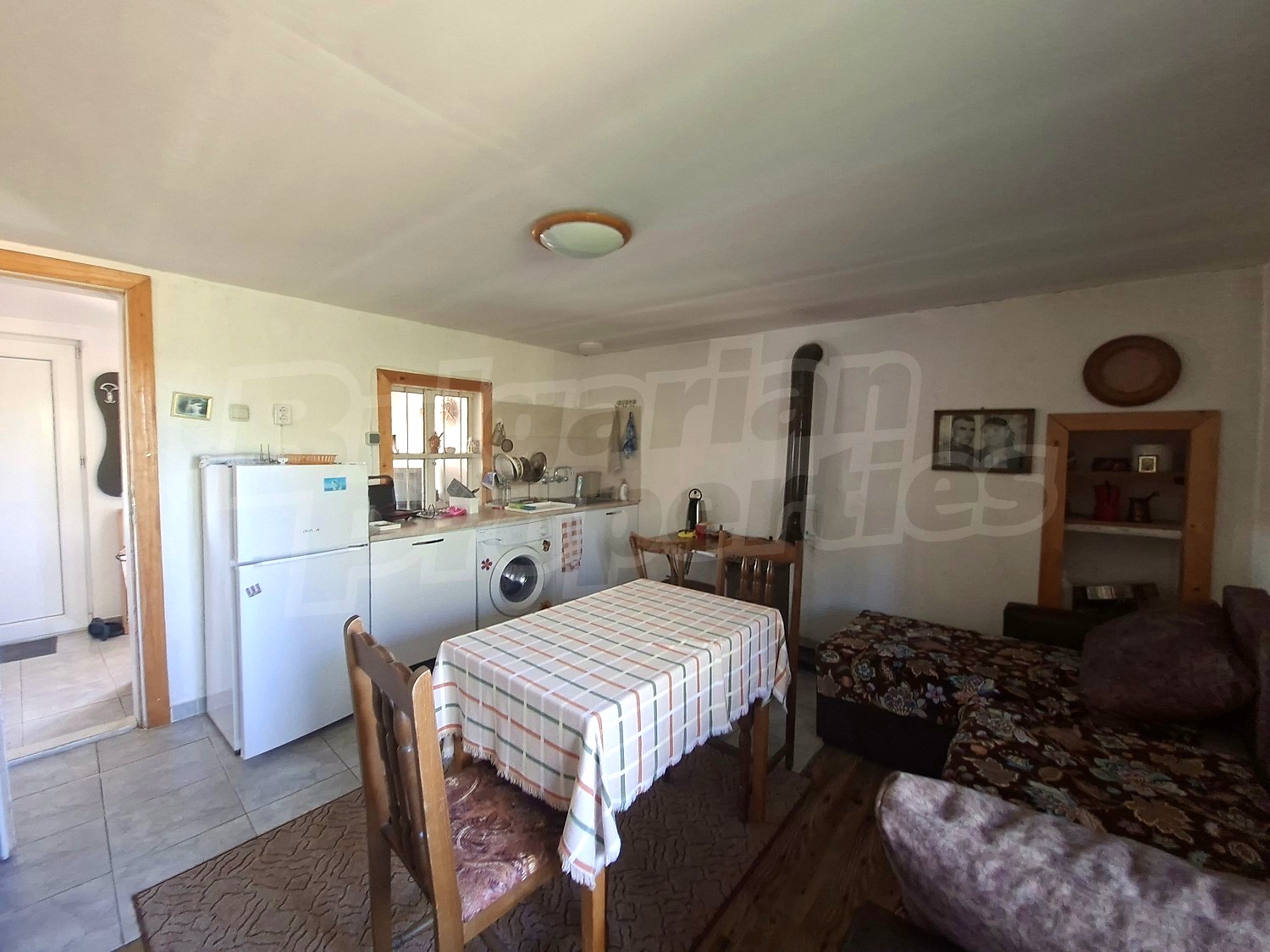 inside, kitchen, living room, furnished