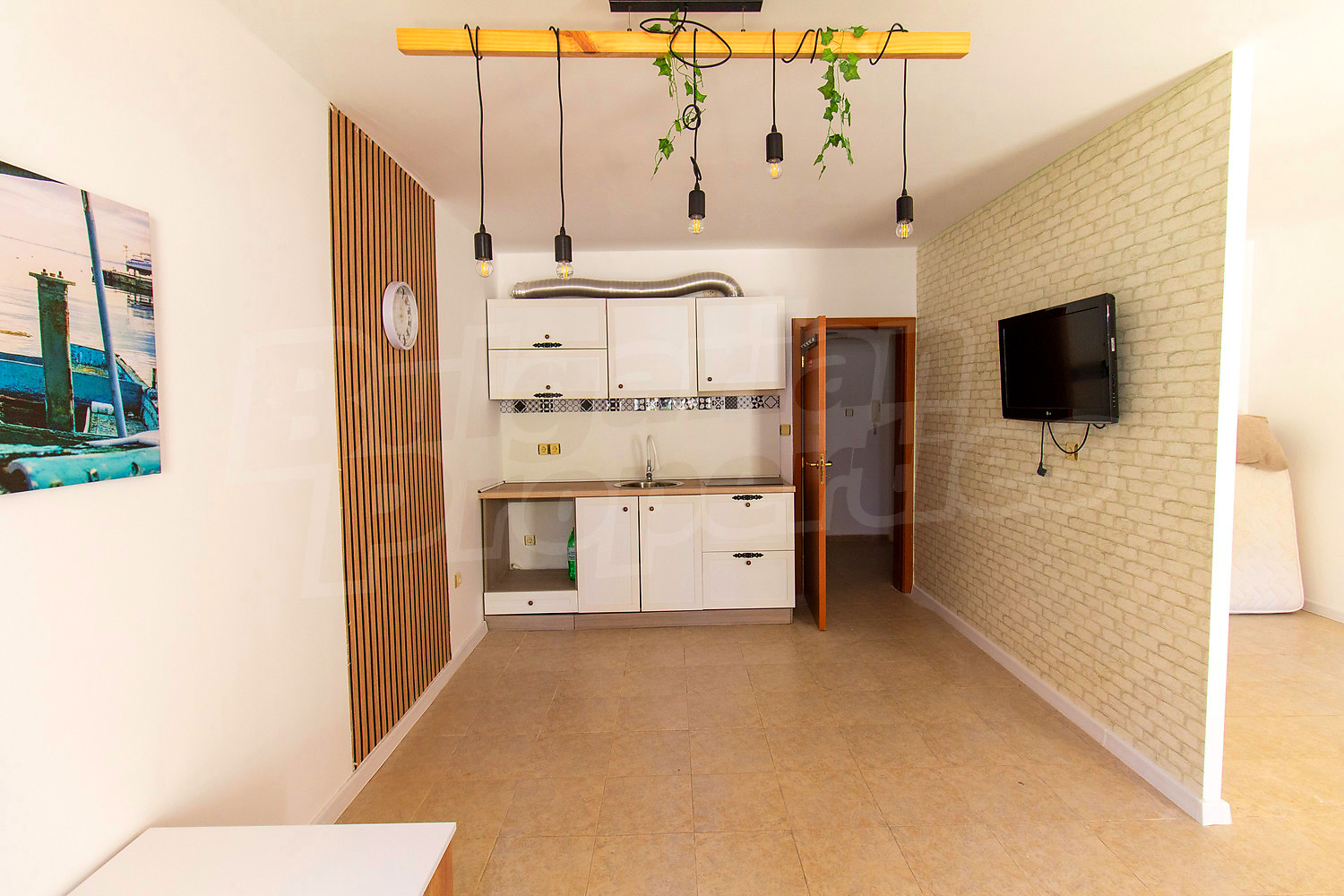 inside, kitchen, living room, furnished