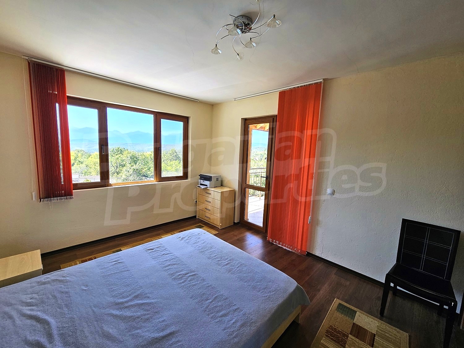 inside, bedroom, view from balcony