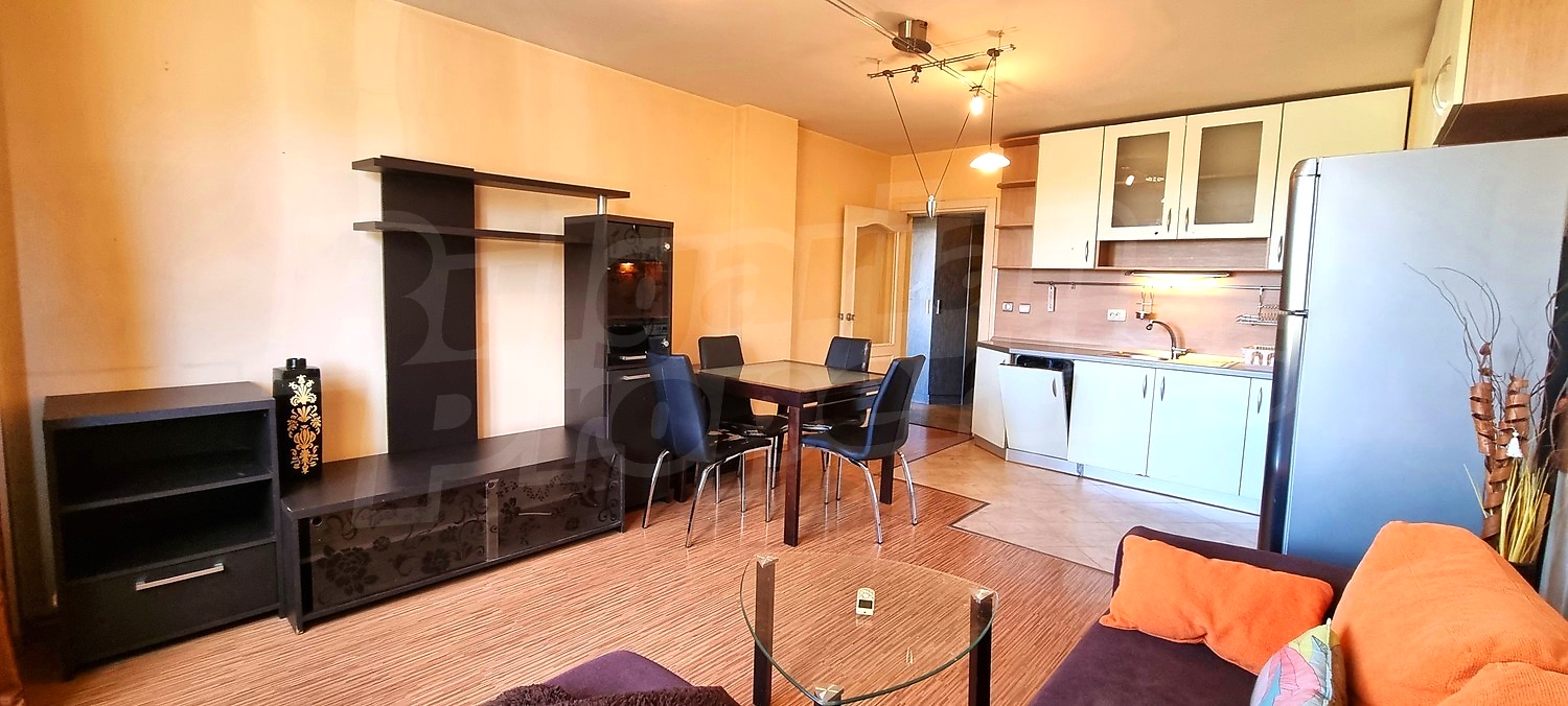 inside, kitchen, living room, furnished