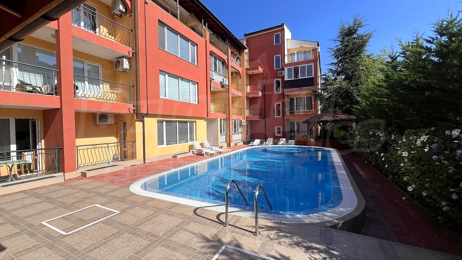 outside, pool, facade, garden