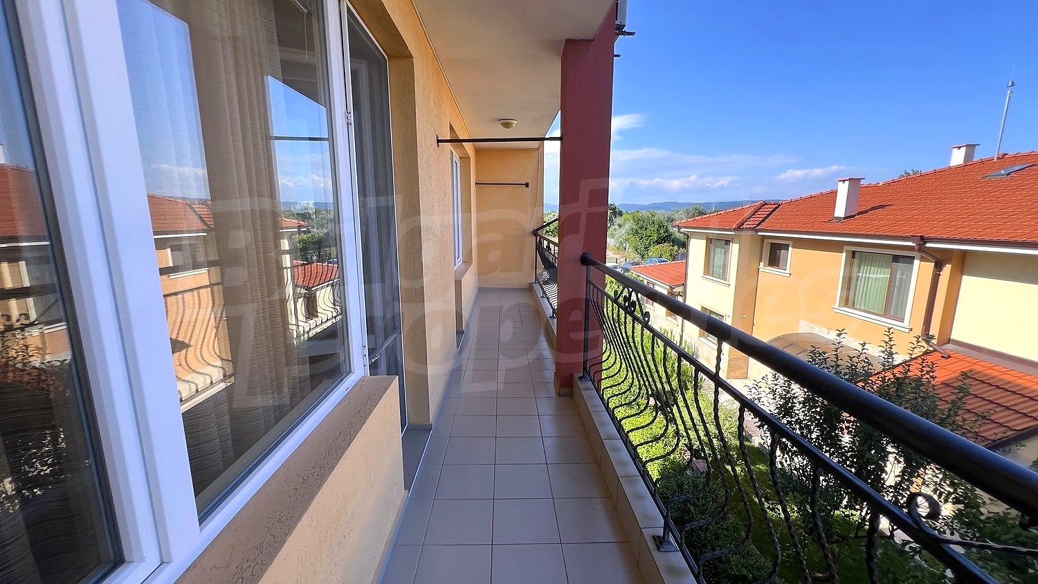 balcony, outside, view from balcony, facade, garden