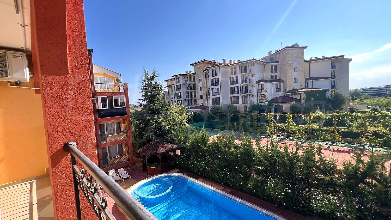 outside, pool, garden, facade, view from balcony