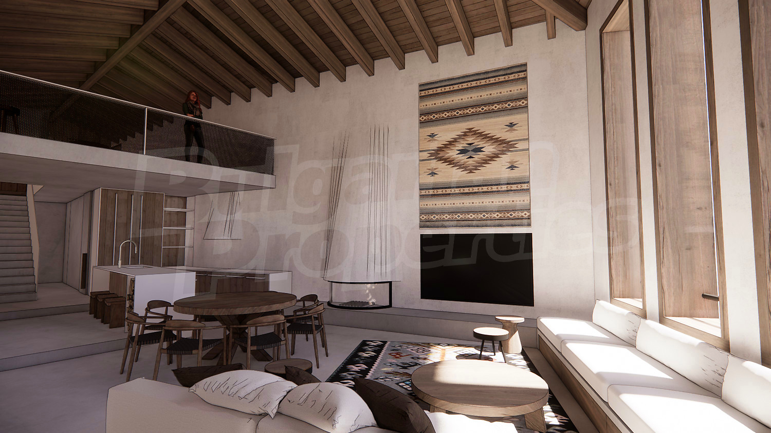 inside, living room, furnished, fireplace