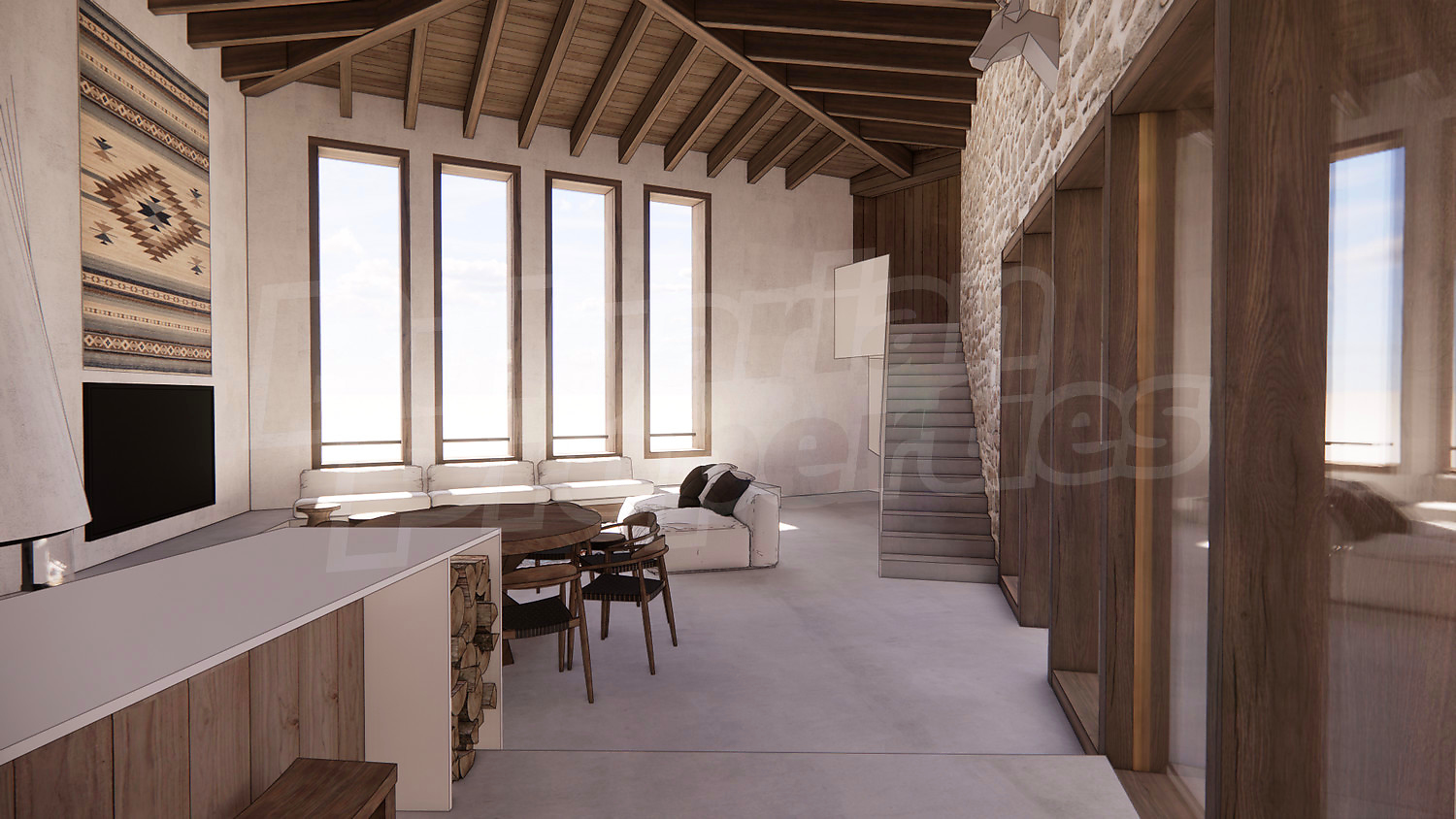 inside, living room, furnished, stairs