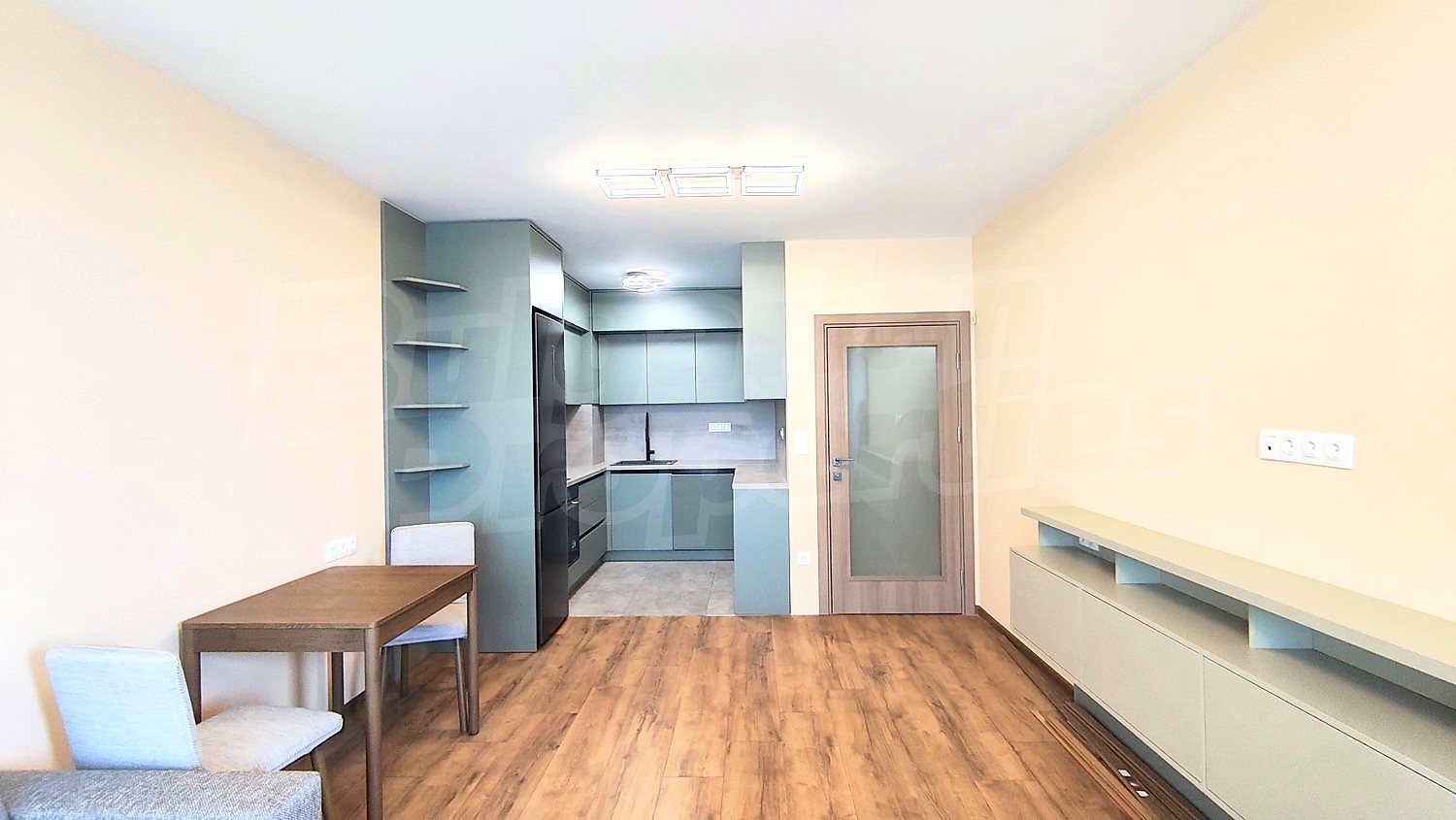 inside, kitchen, living room, furnished