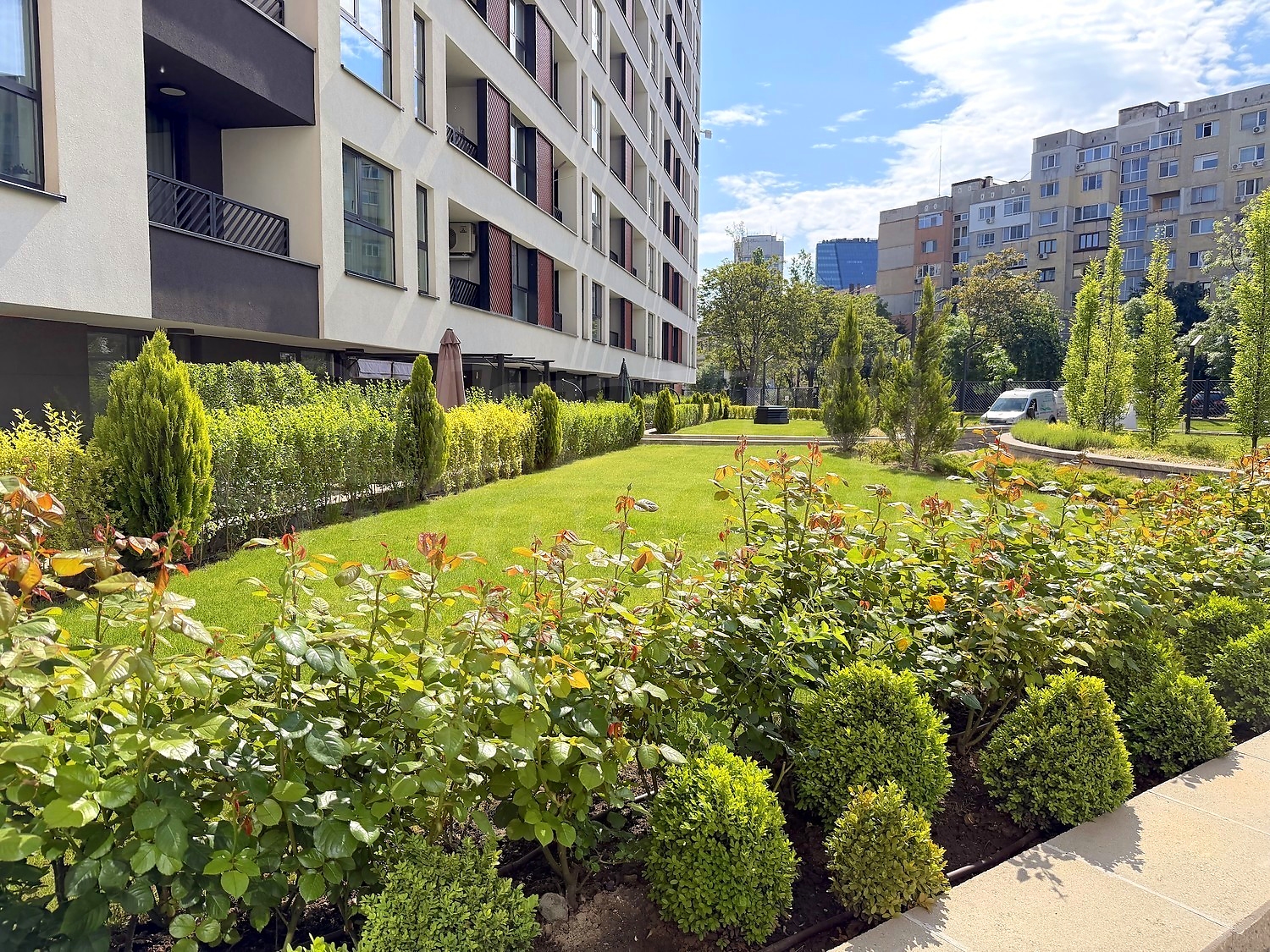 facade, garden, outside, green area