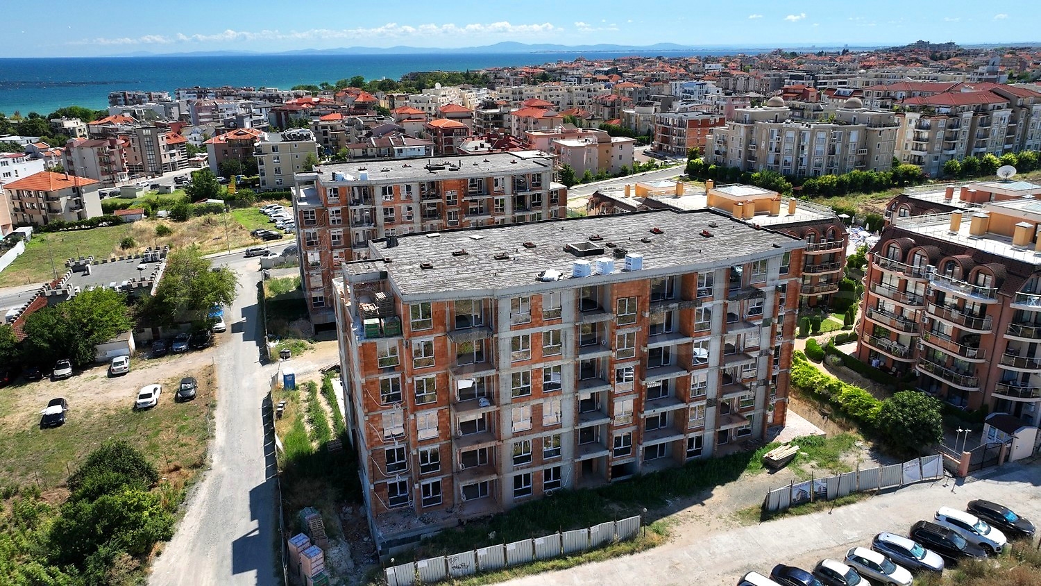 outside, facade, view from balcony, sea