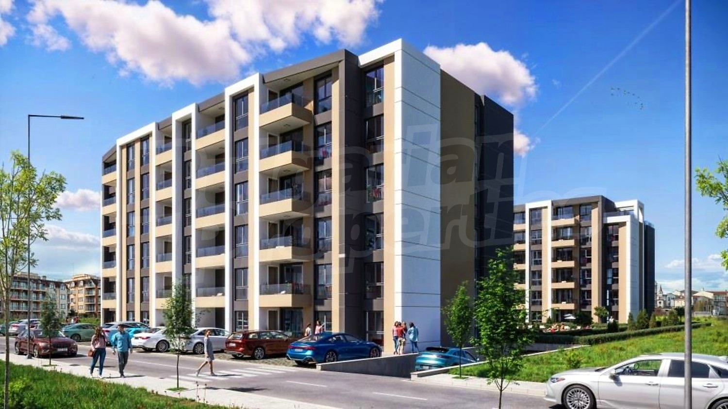 outside, facade, parking, green area